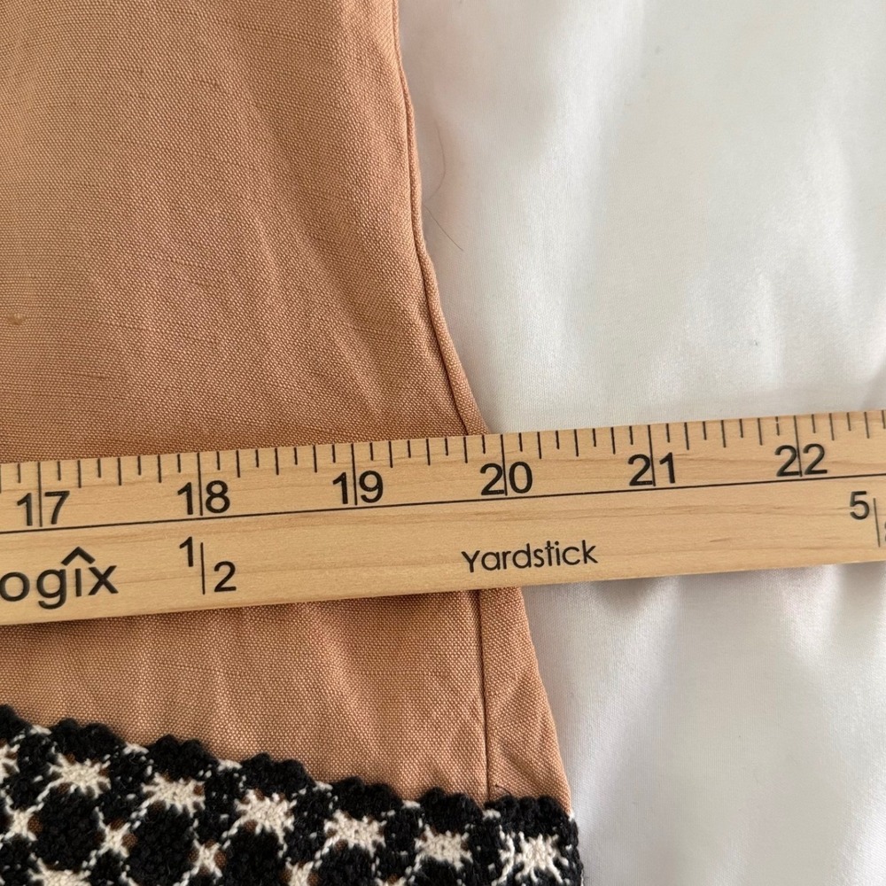 Zara Terracotta Tan Linen Blend Crochet Trim Midi Dress Long Sleeve Womens M - Picture 7 of 11